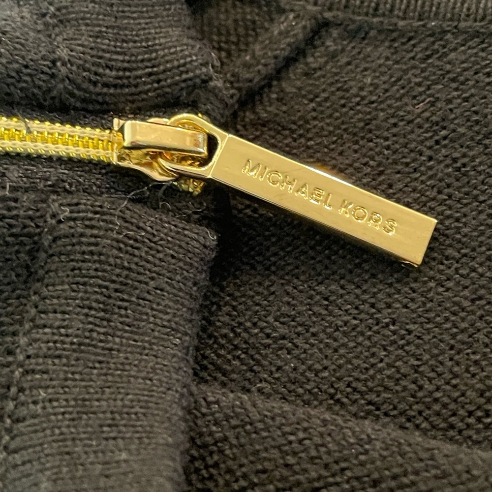 Michael Kors Black Knit Sweater Dress XS with Gold Zippered sleeves EXTRA SMALL - Picture 9 of 16